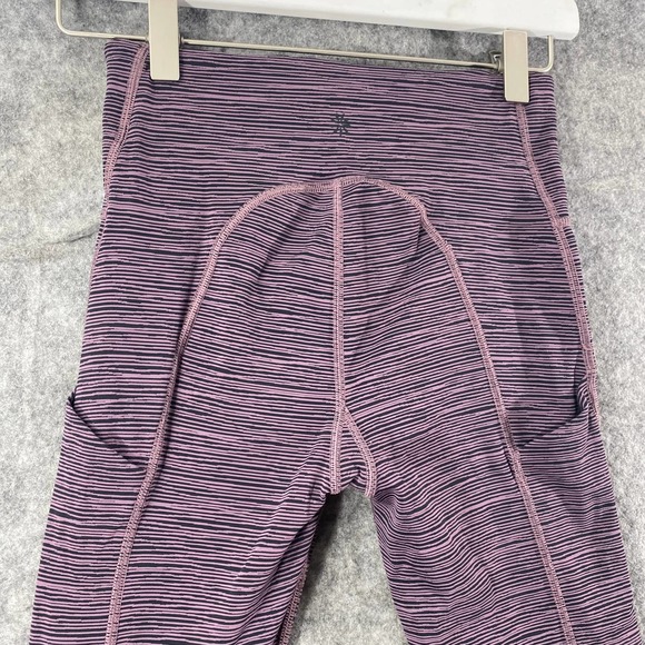 Athleta Leggings XXS Ultimate Capri Purple Striped High Rise Pocket Tight - Picture 6 of 11